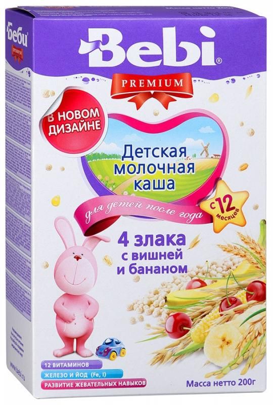 Каша Беби (Bebi) Премиум 4 злака с вишней бананом и молоком 12 мес. 200г упак. Каша Беби (Bebi) Премиум 4 злака с вишней бананом и молоком 12 мес. 200г упак.