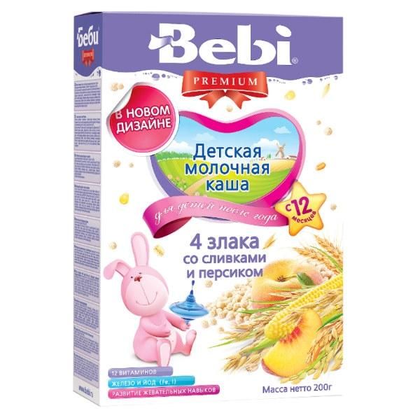 Каша Беби (Bebi) Премиум 4 злака со сливками и персиком 12 мес. 200г упак. Каша Беби (Bebi) Премиум 4 злака со сливками и персиком 12 мес. 200г упак.