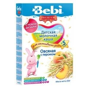 Каша Беби (Bebi) Премиум молочная овсяная с персиком 5 мес. 250г упак.