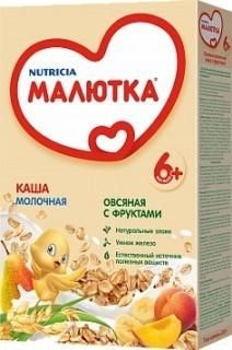 Каша Малютка молочная овсяная с фруктами с витаминами и минералами 6 мес. 220г упак.