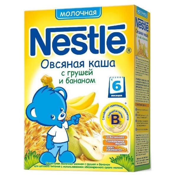 Каша Nestle молочная овсяная с грушей и бананом с бифидобактериями с витаминами и минералами 6 мес. 250г упак.