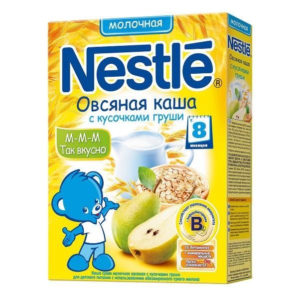 Каша Nestle молочная овсяная с кусочками груши с бифидобактериями с витаминами и минералами 8 мес. 250г упак.