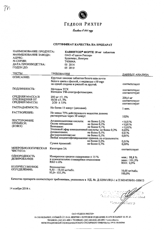 Кавинтон форте таблетки 10 мг, 90 шт.