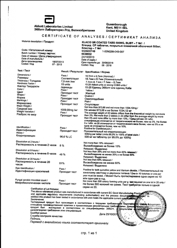 Клацид СР таблетки покрыт.плен.об.пролонг 500 мг 7 шт.