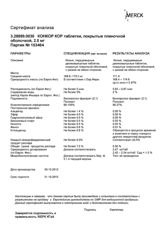 Конкор кор таблетки 2.5 мг, 30 шт.