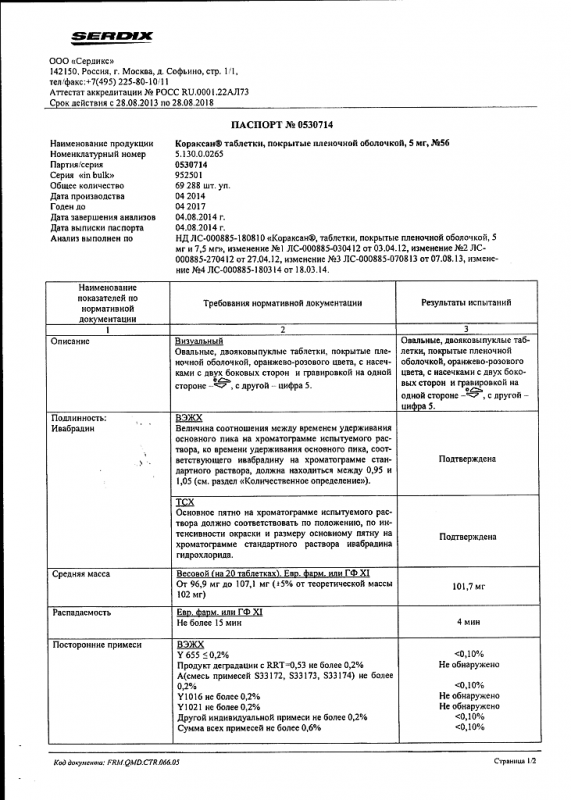 Кораксан таблетки 5 мг, 56 шт.