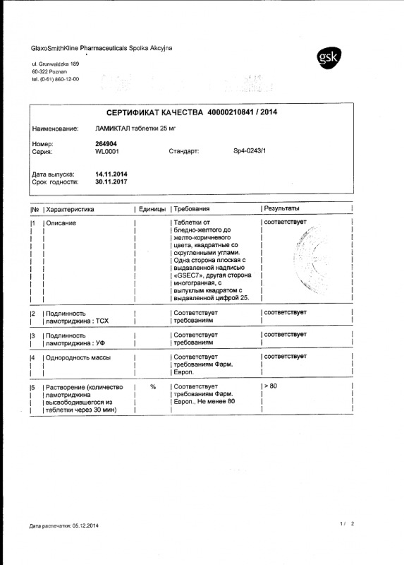 Ламиктал таблетки 25 мг, 30 шт.