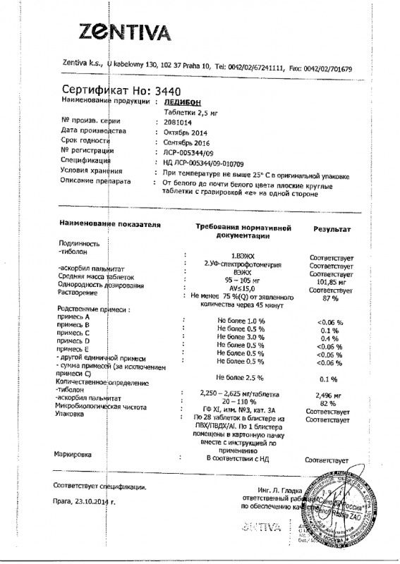 Ледибон таблетки 2,5 мг, 28 шт.