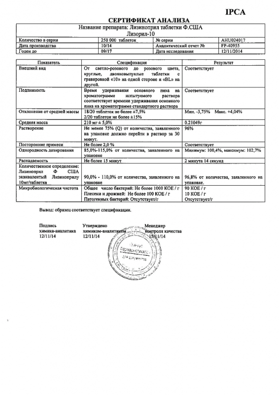 Лизорил таблетки 10 мг, 28 шт.