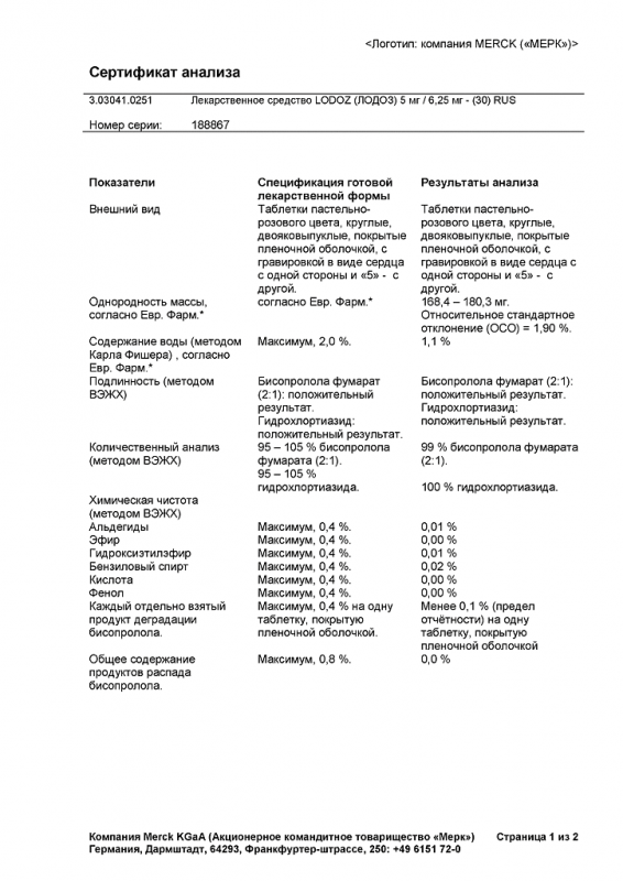 Лодоз таблетки покрыт.плен.об. 5 мг+6,25 мг 30 шт.