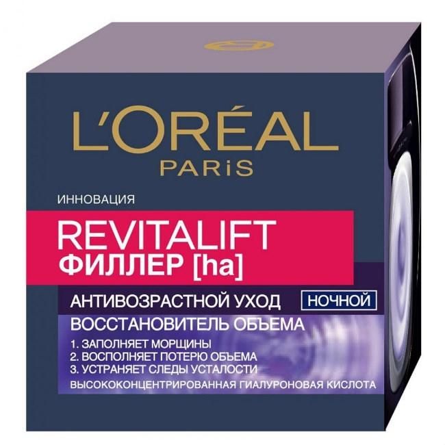 Loreal Ночной антивозрастной крем Ревиталифт Филлер [ha] против морщин для лица 50мл