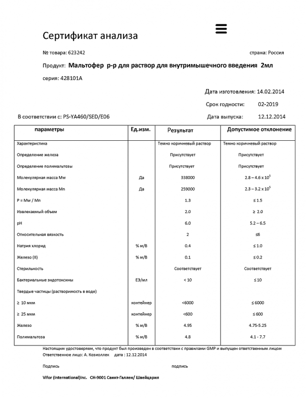 Мальтофер ампулы 50 мг/мл, 2 мл, 5 шт.