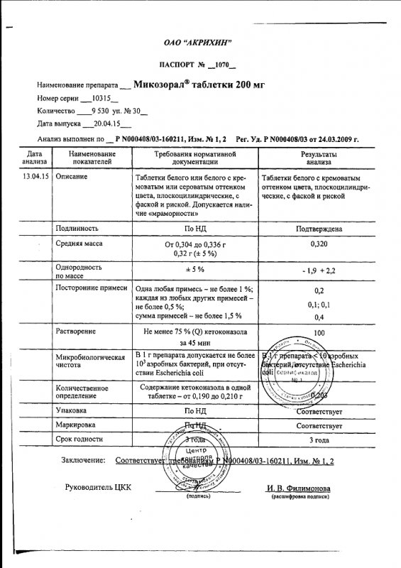 Микозорал таблетки 200 мг, 30 шт.