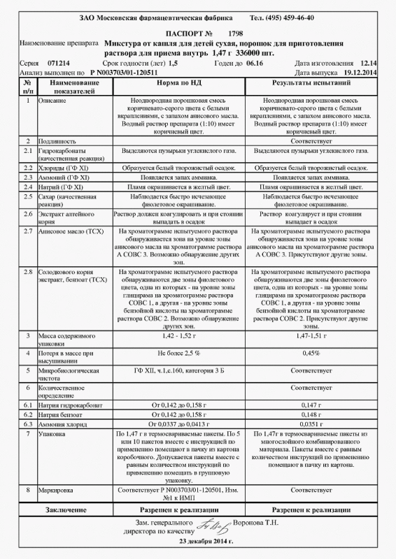 Микстура от кашля для детей сухая пакетики 1.47 г