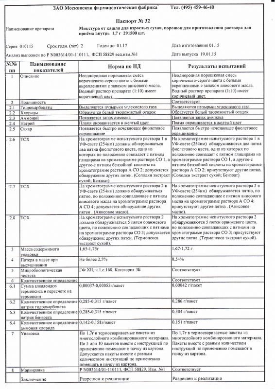 Микстура от кашля для взрослых сухая пакетики , 1,7 г