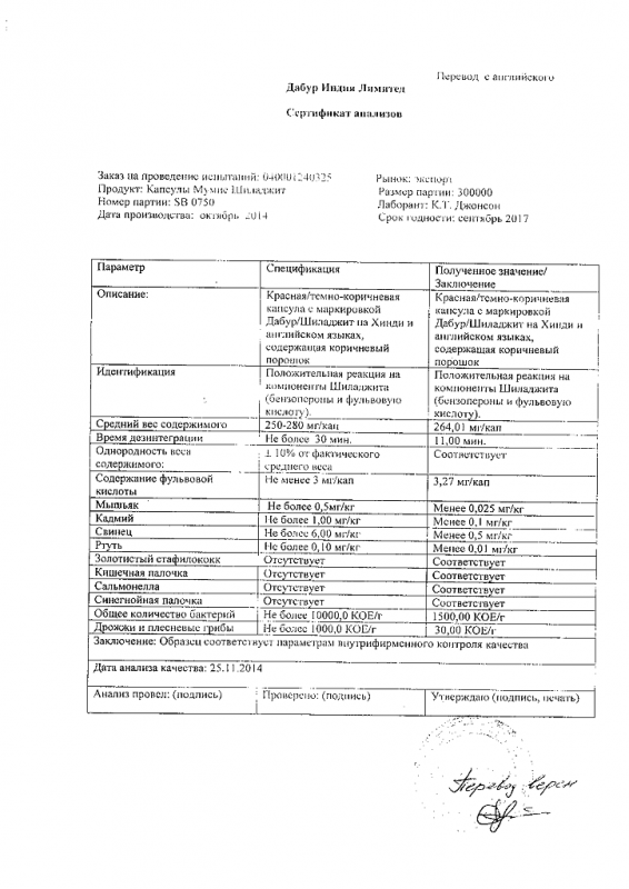 Мумие шиладжит капсулы, 100 шт.