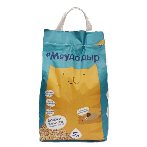 Мяудодыр Наполнитель древесный впитывает 5л, бум.пакет 3 кг