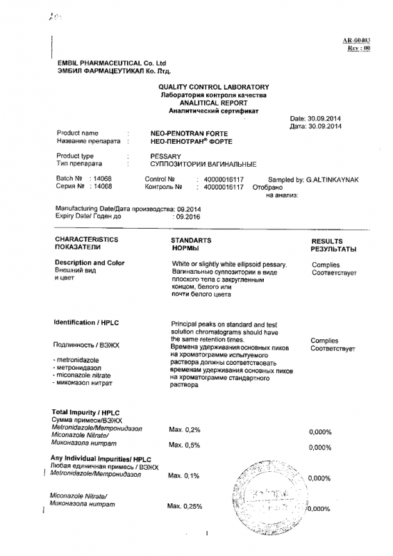 Нео-пенотран форте свечи вагинальные 750 мг+200 мг, 7 шт.