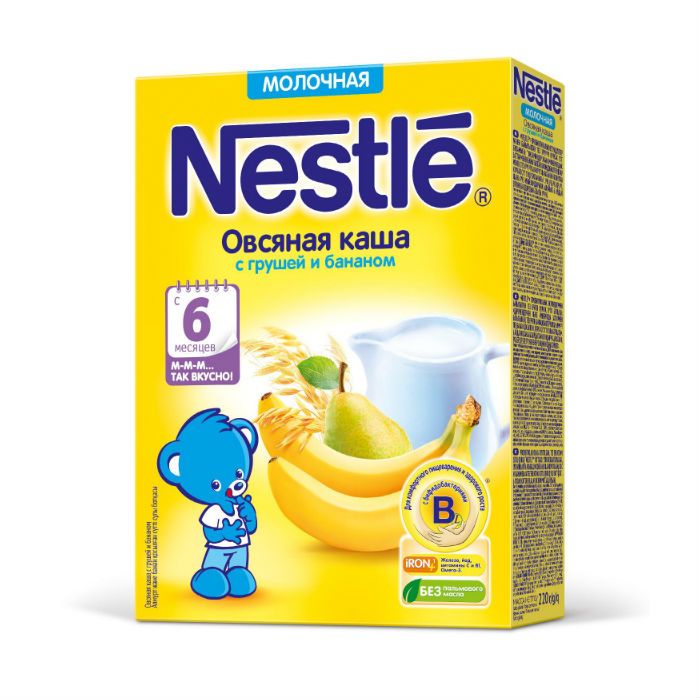 Нестле (Nestle) каша молочная овсяная с грушей и бананом с бифидобактериями с витаминами и минералами 6 мес. 220 г