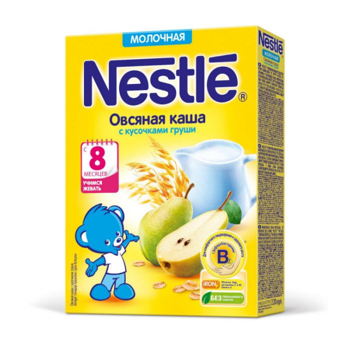 Нестле (Nestle) каша молочная овсяная с кусочками груши с бифидобактериями с витаминами и минералами 8 мес. 220 г