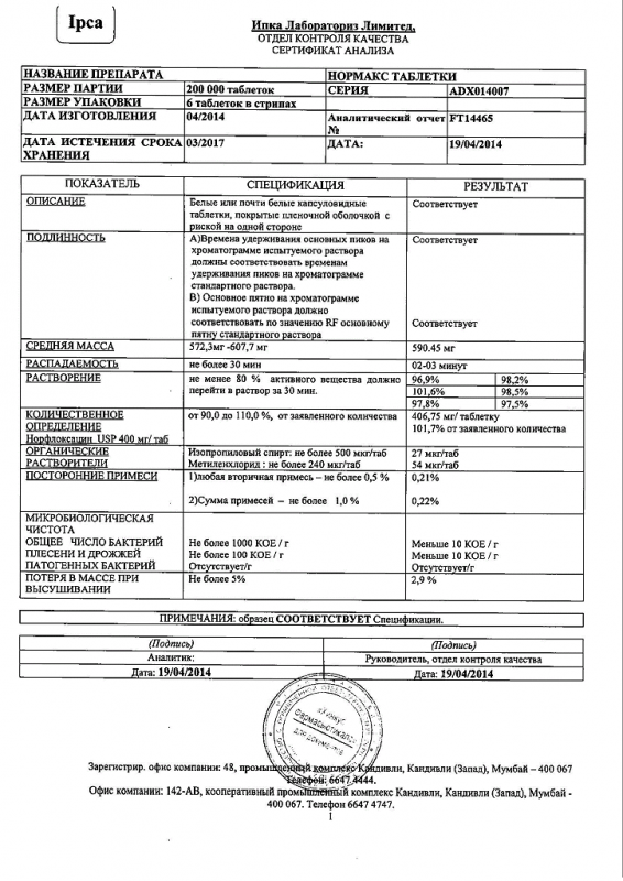 Нормакс таблетки 400 мг, 6 шт.