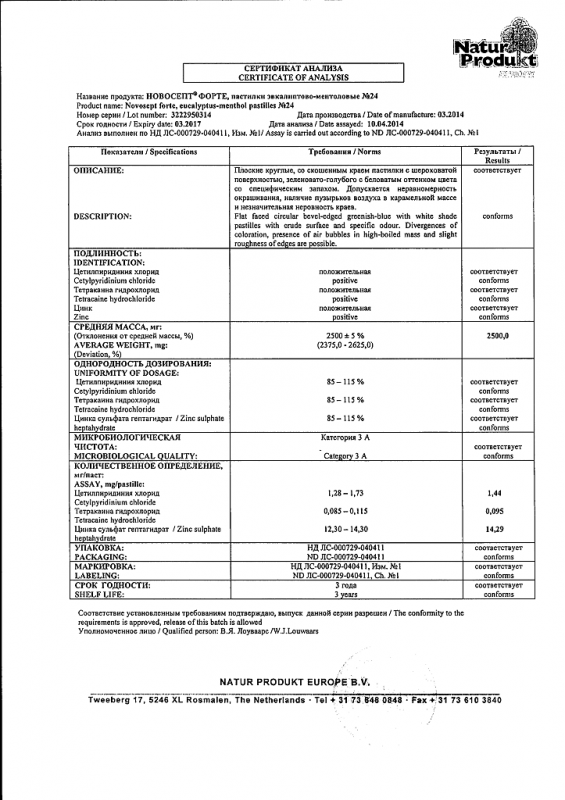 Новосепт форте пастилки для рассасывания Эвкалипт-