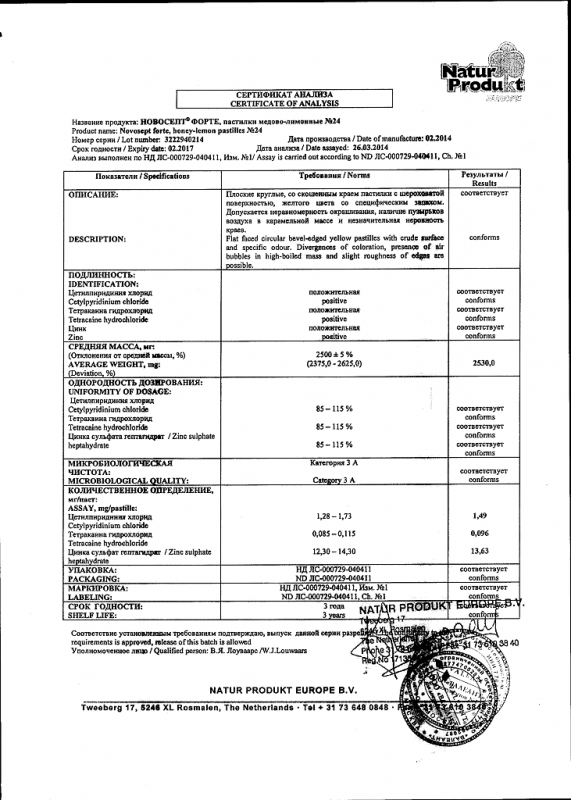 Новосепт форте пастилки для рассасывания Мед-лимон