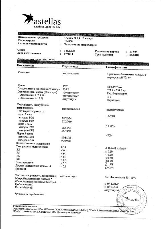 Омник капсулы с модиф. высв. 0.4 мг, 10 шт.