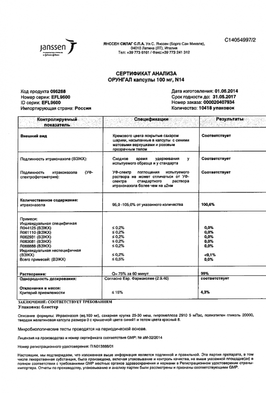 Орунгал капсулы 100 мг, 14 шт.