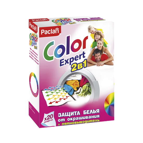 Paclan Color Expert 2в1 Салфетки для предотвращения окрашивания + пятновыводитель 20шт