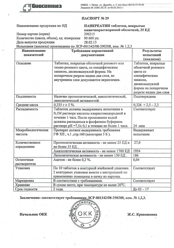 Панкреатин таблетки 250 мг, 20 шт.