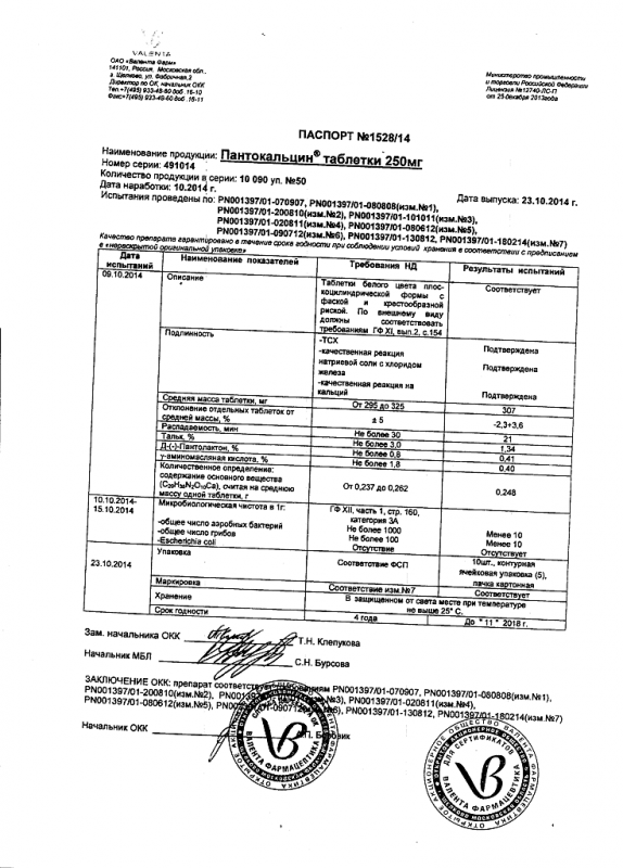 Пантокальцин таблетки 250 мг, 50 шт.