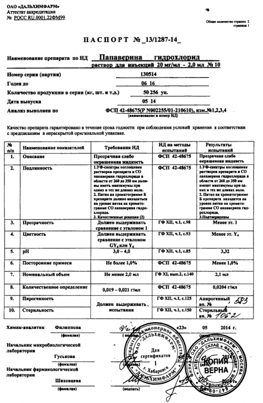 Папаверин ампулы 2%, 2 мл, 10 шт.