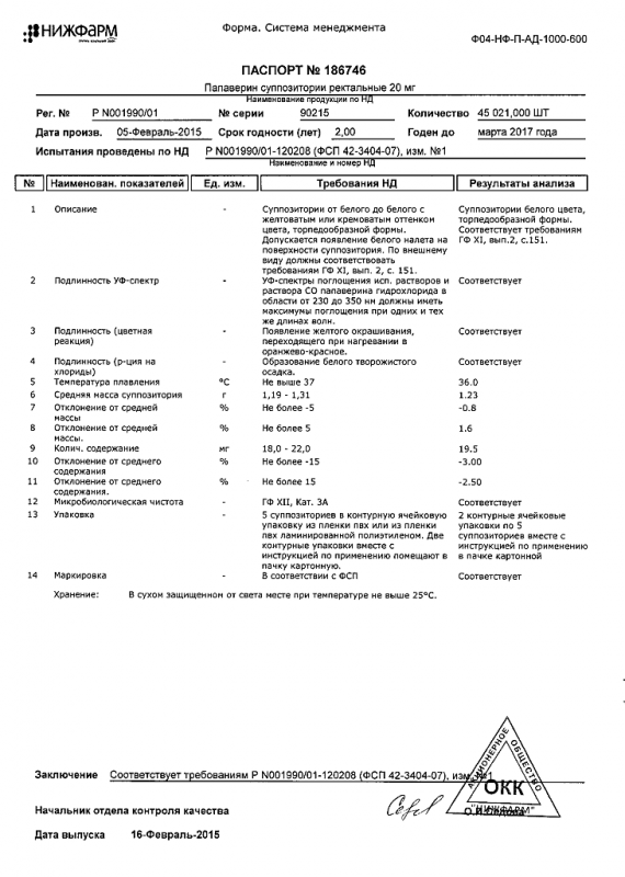 Папаверин супп рект 20мг n10