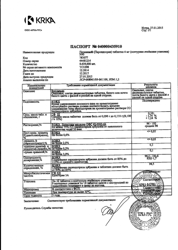 Перинева таблетки 4 мг, 90 шт.