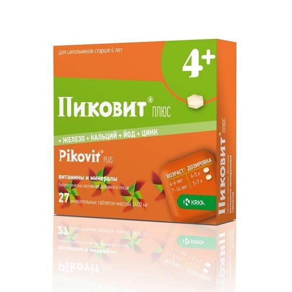 Пиковит плюс таблетки жевательные, 27 шт. Пиковит плюс таблетки жевательные, 27 шт.