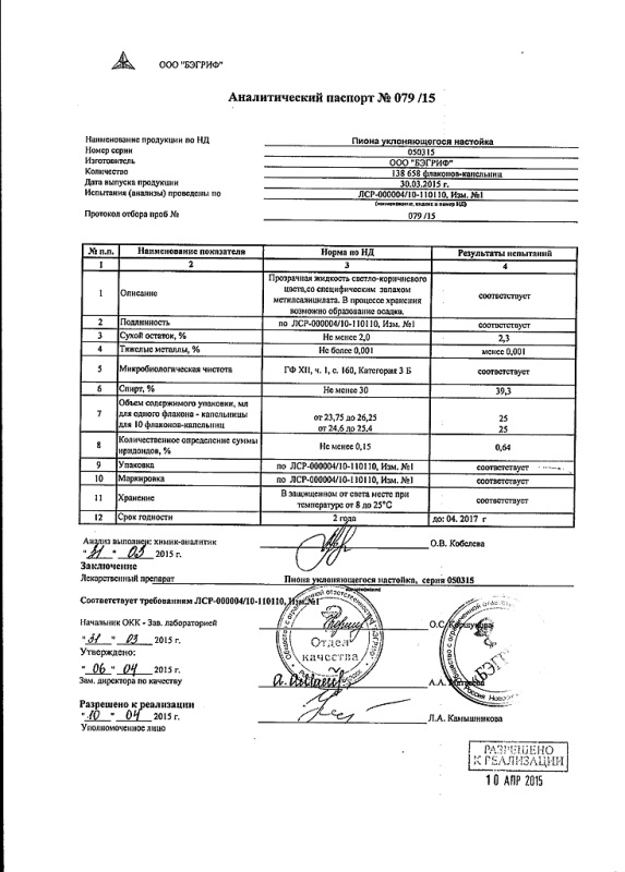 Пиона уклоняющегося настойка 25 мл