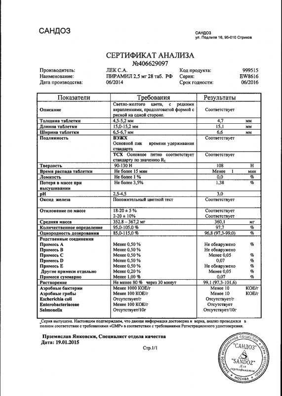 Пирамил таблетки 2,5 мг, 28 шт.