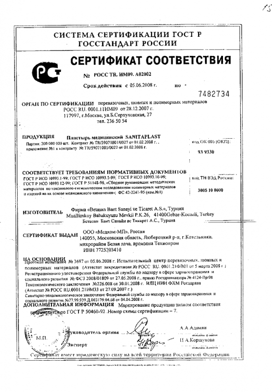 Пластырь Санитапласт набор стандартный №2 20 шт .