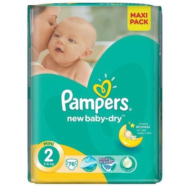 Подгузники Памперс (Pampers) Нью Бэби-Драй 2 мини плюс (3-6 кг) экономичная упаковка 76 шт.