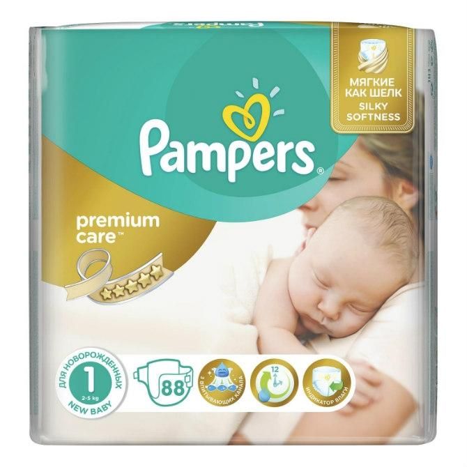 Подгузники Памперс (Pampers) Премиум Кейр Ньюборн 2-5кг, 88шт