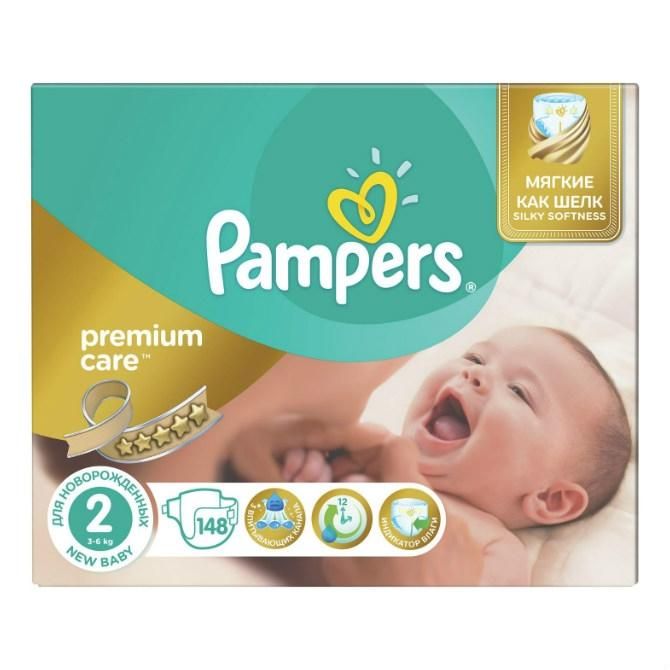 Подгузники Памперс (Pampers) Премиум Кейр Ньюборн 3-6кг, 148шт