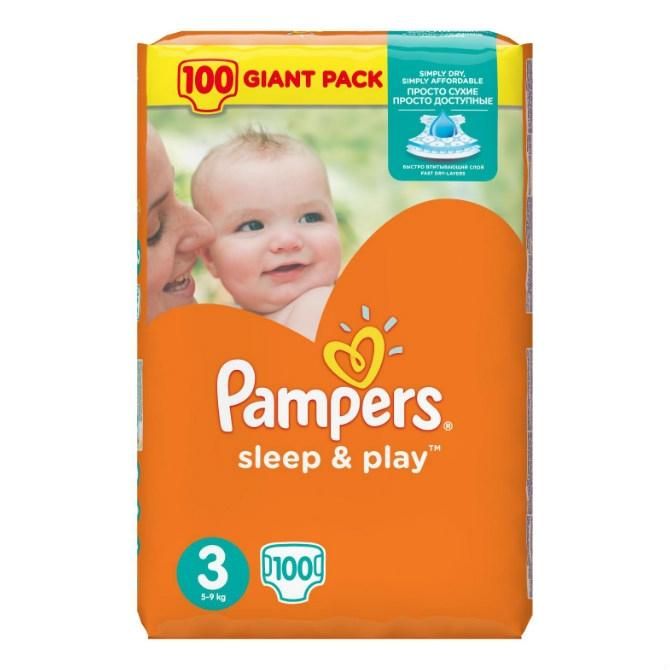 Подгузники Памперс (Pampers) Слип анд Плей миди (4-9 кг) джайнт упаковка 100 шт.