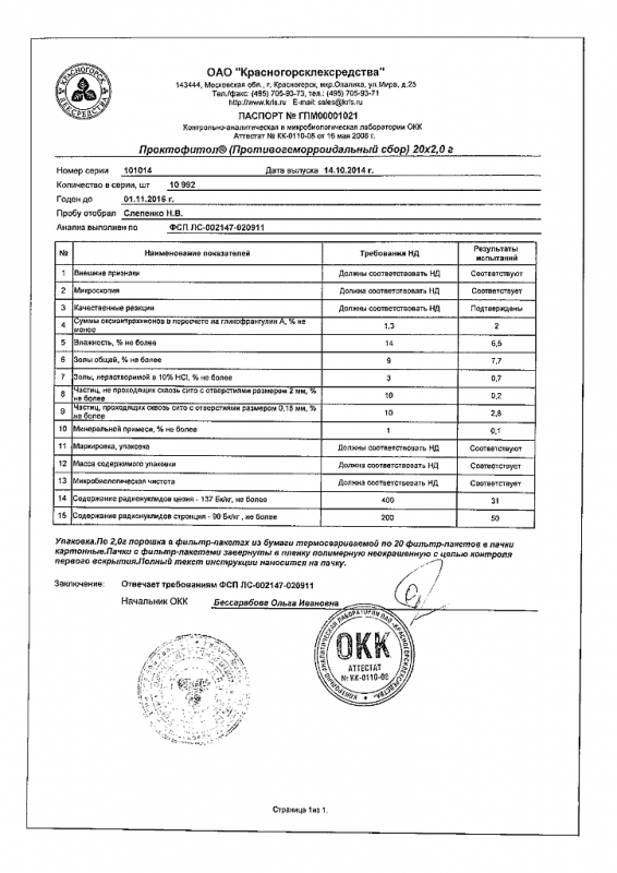 Проктофитол (противогеморроидальный сбор) фильтр-пакет №202.0г