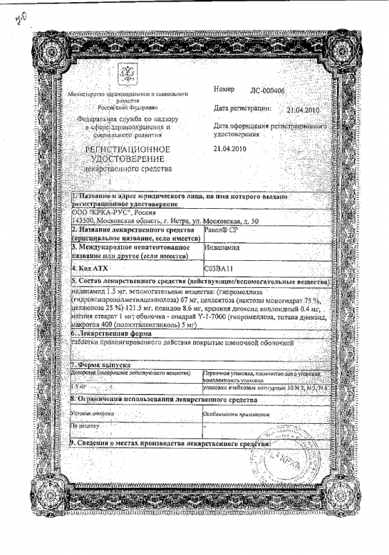 Равел ср таблетки 1,5 мг, 20 шт.