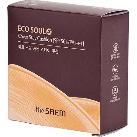 Saem Eco Soul Cover Stay Cushion Light Beige Основа тональная маскирующая тон 01 светло-бежевый 15 г