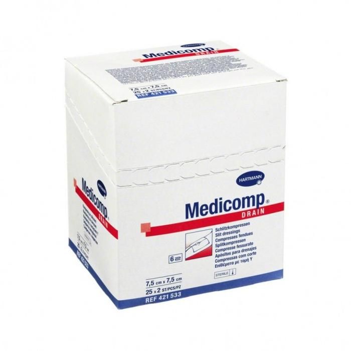 Салфетки Medicomp drain/Медикомп дрейн стерильные нетканные 7,5 х 7,5 см 50 шт.