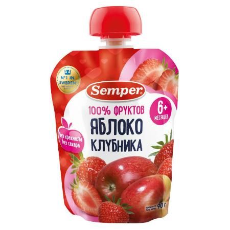 Семпер (Semper) Пюре яблоко и клубника пауч 6 мес. 90 г