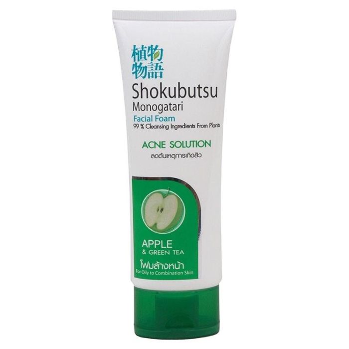 Shokubutsu Пенка для умывания для жирной и комб.кожи Зеленый чай и Яблоко 100г