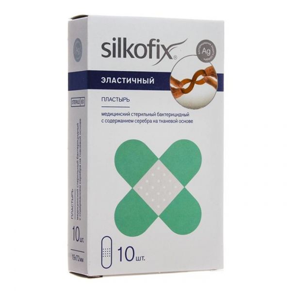 Silkofix Пластырь Стандарт бактерицидный с содержанием серебра на тканевой основе эластичный 10 шт.